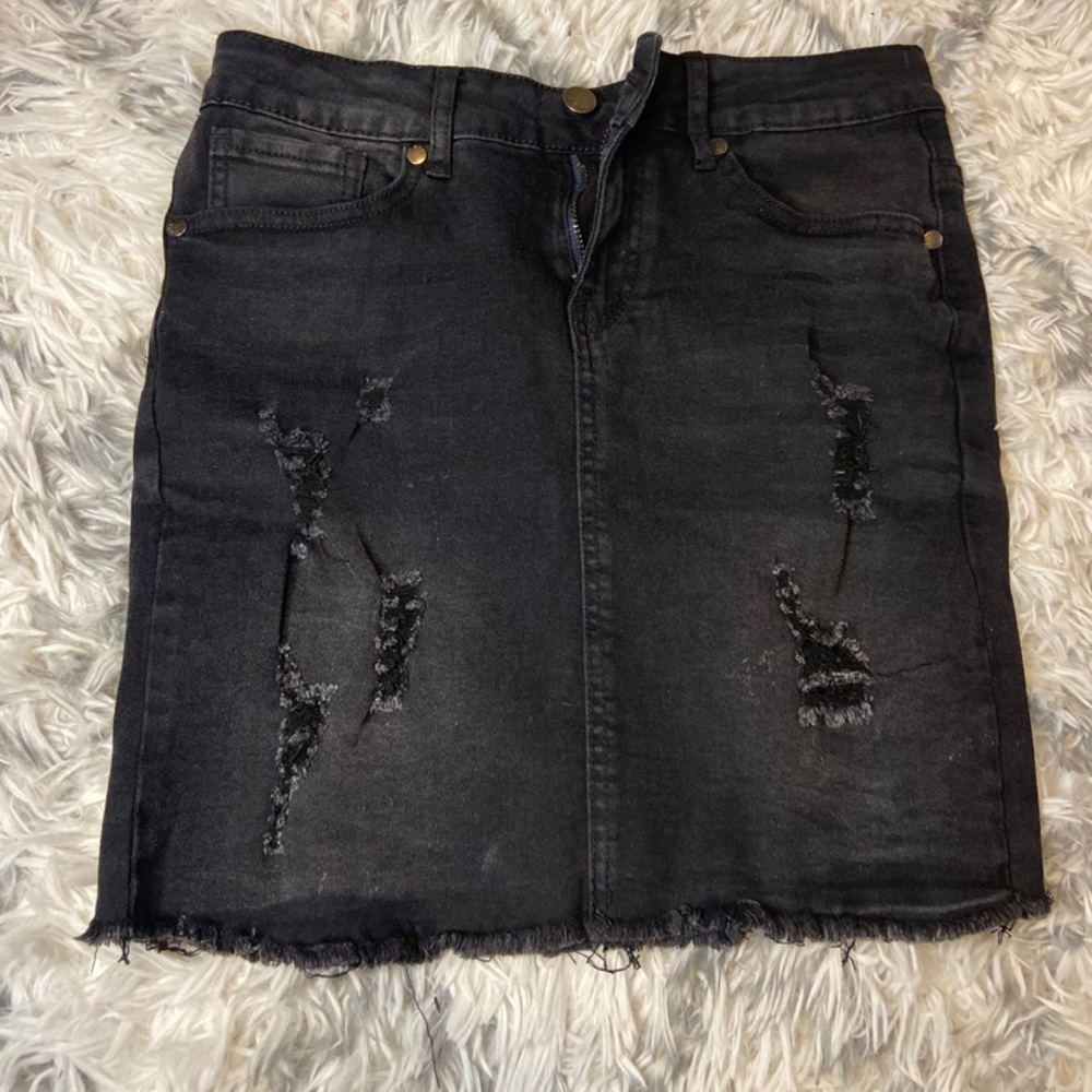 Black denim skirt